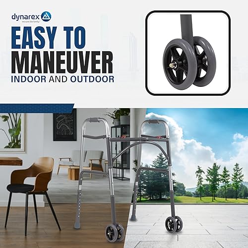 Miniatura 4 de Dynarex Bariatric - Andador plegable con ruedas de 5 pulgadas, plegable, sin herramientas, altura ajustable de hasta 39 pulgadas y capacidad de peso