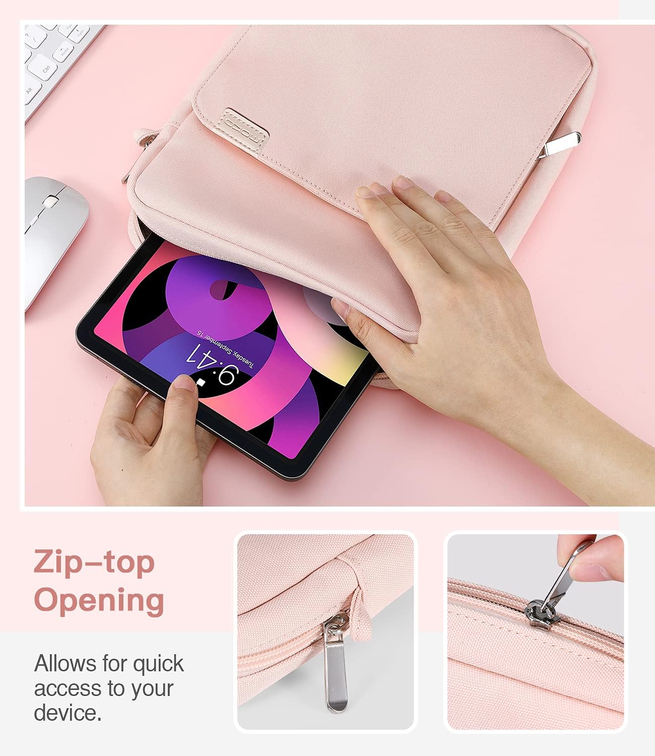 MoKo 9-11 Inch Tablet Sleeve Bag Handle Carrying Case with Shoulder Strap Fits iPad Pro 11 2021/2020, iPad 9th 8th 7th Generation 10.2, iPad Air 4 10.9, iPad 9.7, Galaxy Tab A 10.1, Pink : Electronics