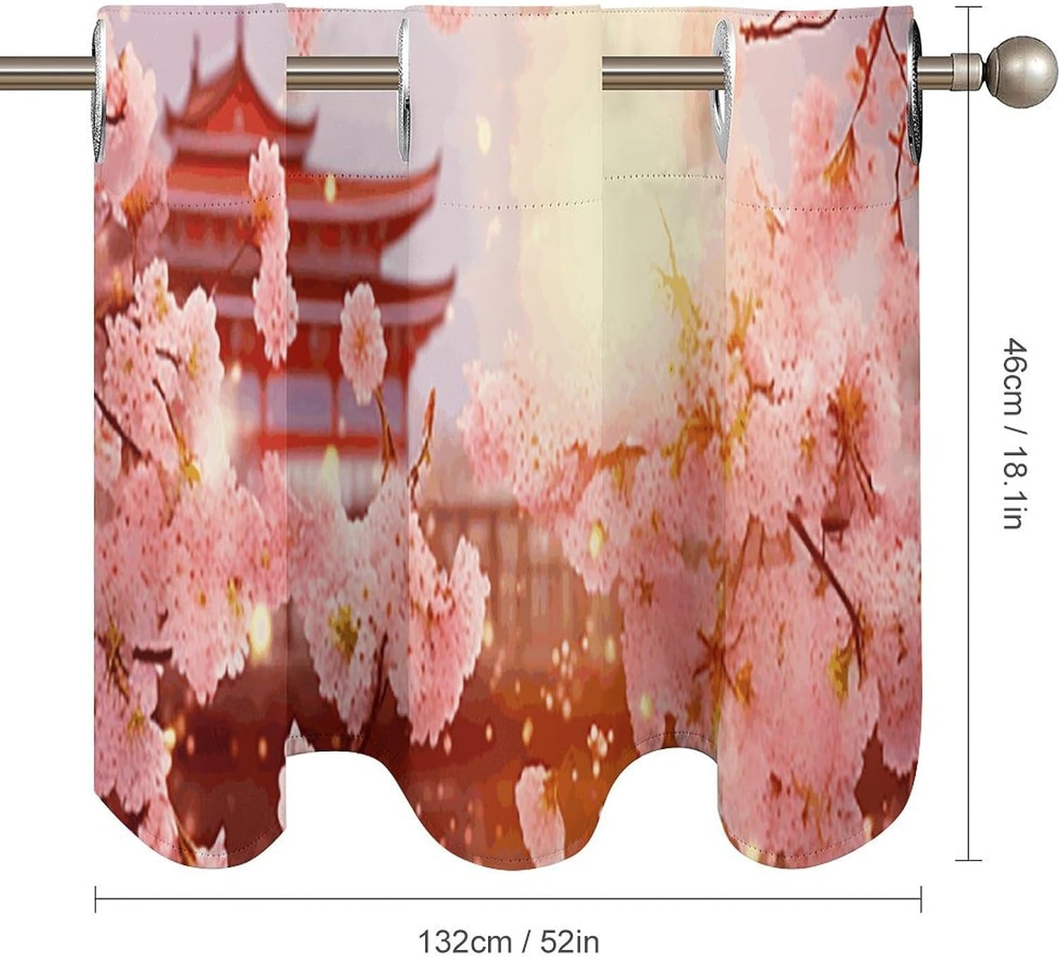 Cherry Blossoms Valance for Windows, 2 Pack Kitchen Curtains Modern Home Decor, Soft Blackout Window Curtains for Living Room & Bedroom, 18 X 52 Inch