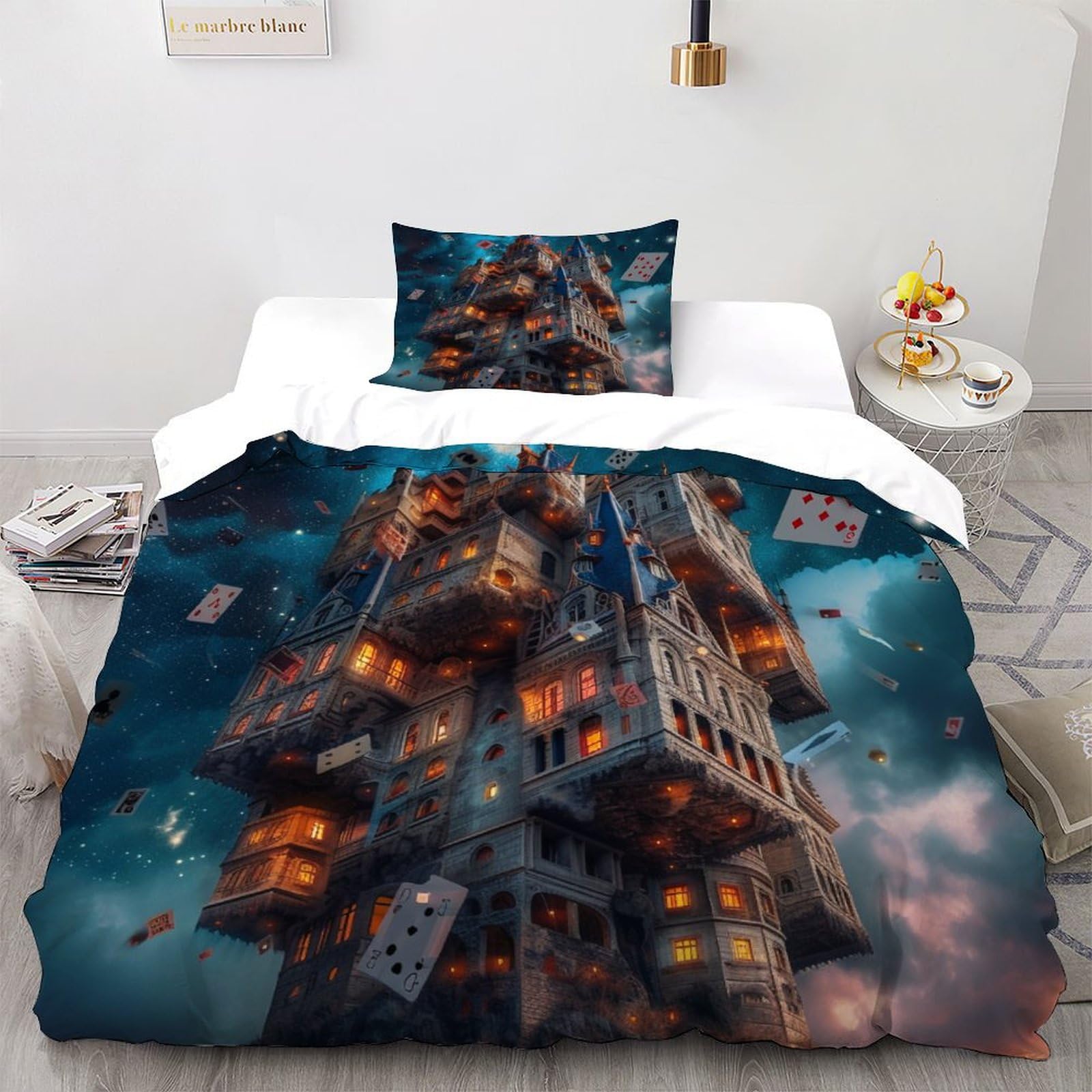 Housse de couette respirante douce parure de lit 135x200 magic castle city