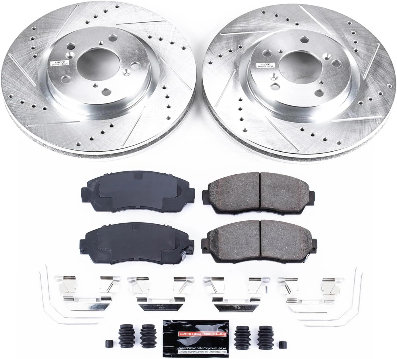 PowerStop Front Brake Kit For Honda Odyssey 2011-14 - Drilled and Slotted Disc Rotors with Ceramic Brake Pads Replacement, K5857
