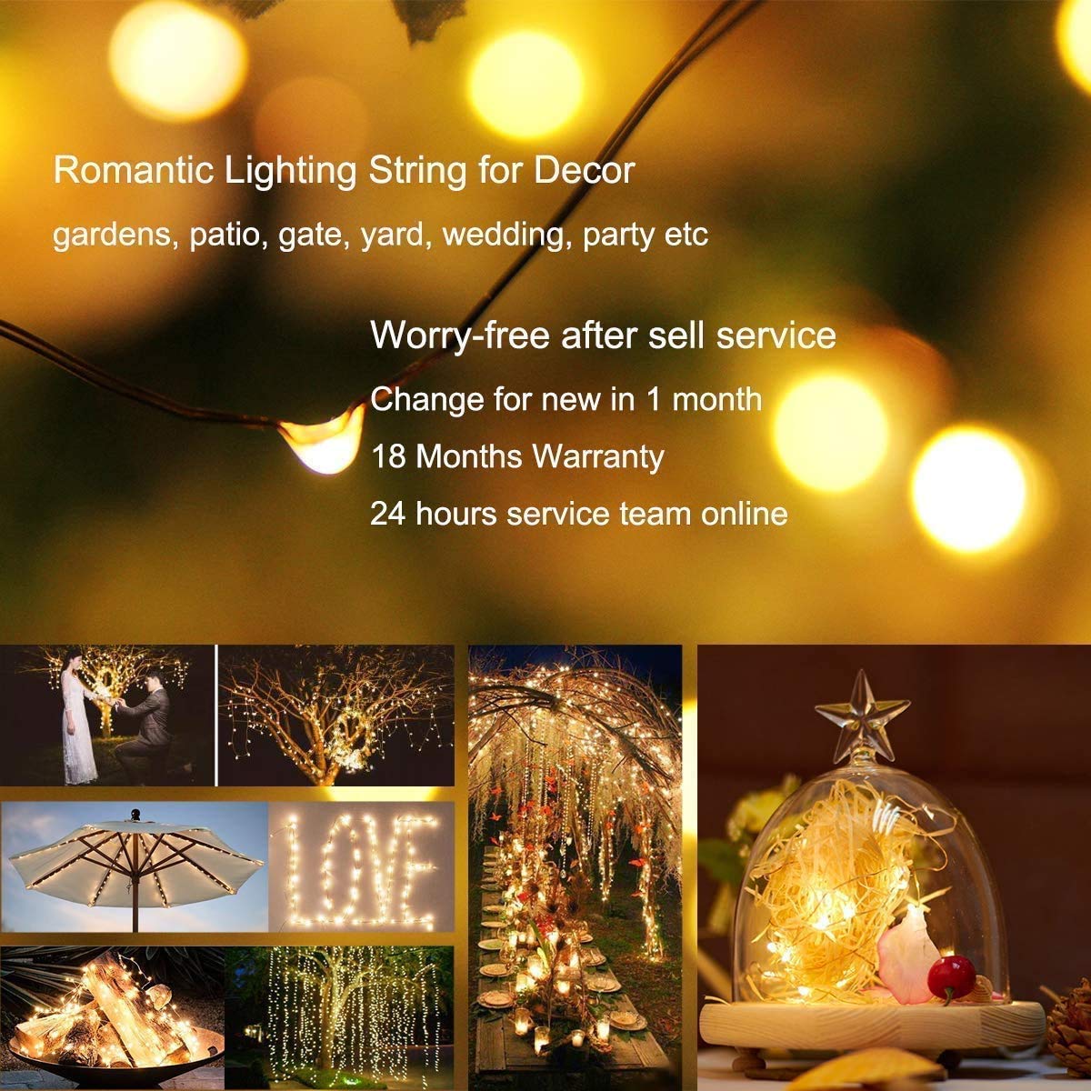 Augone [2 Pacchi] Catena Luminosa Esterno Solare, 12 M/120 LED, Impermeabile Filo di Rame, 8 Modalità, Decorazione Per Giardino, Balcone, Terrazza, Cancello, Cortile, Matrimoni, Feste (Bianco Caldo)