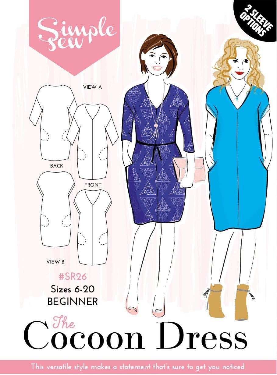Womens Ladies SIMPLE SEW Sewing Pattern The Cocoon Dressess Beginner Casual Mini Fashion Style Outfit Sizes 6-20