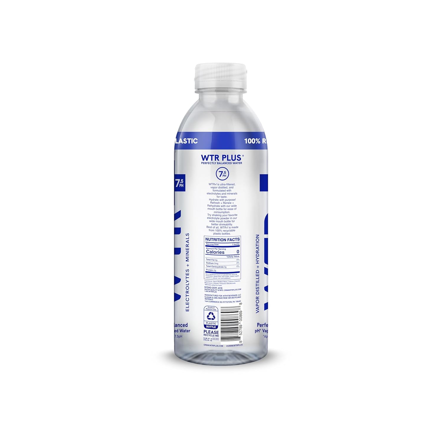 WTR+ Alkaline Water, 20 Fl Oz (Pack of 12), 9.5 pH with Electrolytes for a Crisp, Refreshing Taste