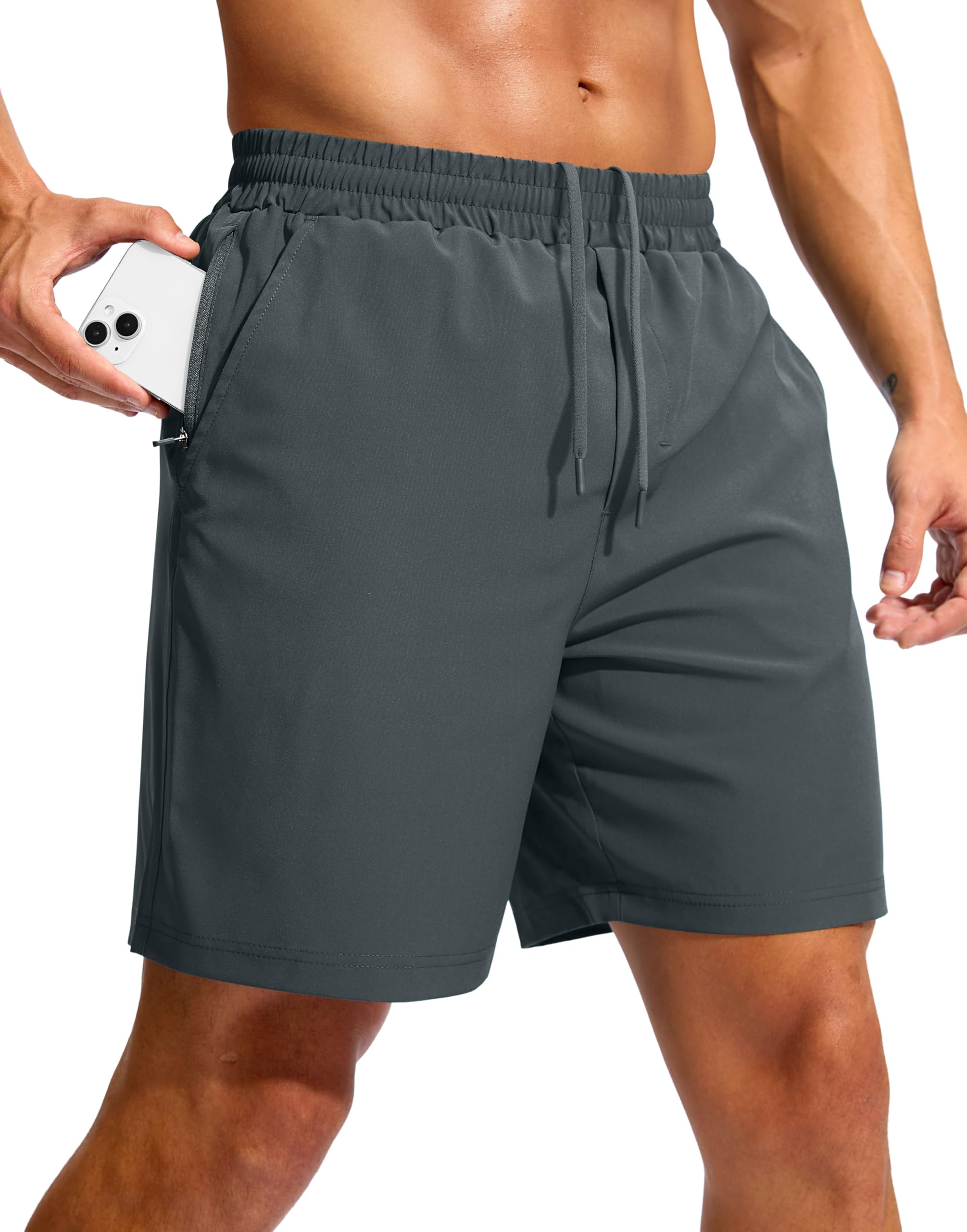 Soothfeel Men's Athletic Workout Shorts with Zipper Pocket 5"/7" Running Gym Shorts for Men Lightweight Quick Dry Tennis