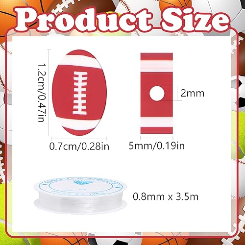 Miniatura 2 de EVERMARKET 100 cuentas de fútbol de arcilla polimérica de goma para fútbol, softbol, bolas de rugby, espaciador de pelota de rugby, cuentas