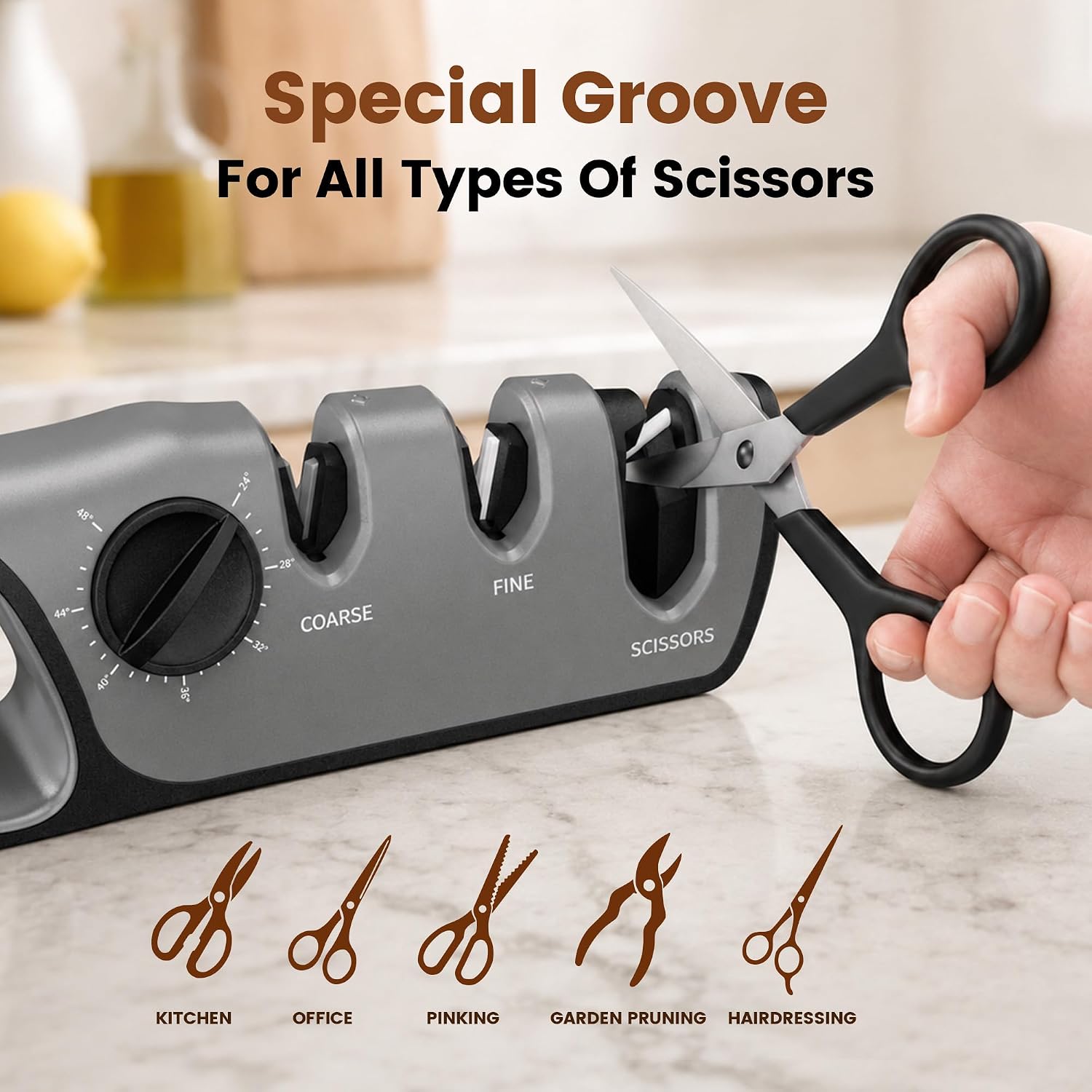 Newise Knife Sharpener with Adjustable Angle 12°-24° | Tungsten steel & Ceramic Sharpening with Dedicated Scissor Slot | for Kitchen Knives and Household Scissor