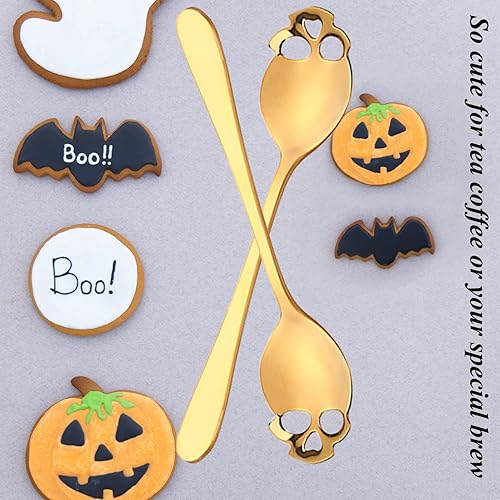 Miniatura 3 de Juego de cucharas de té de calavera de azúcar de acero inoxidable 304, cucharas de té de calavera de azúcar, juego de cucharas de metal ranuradas,