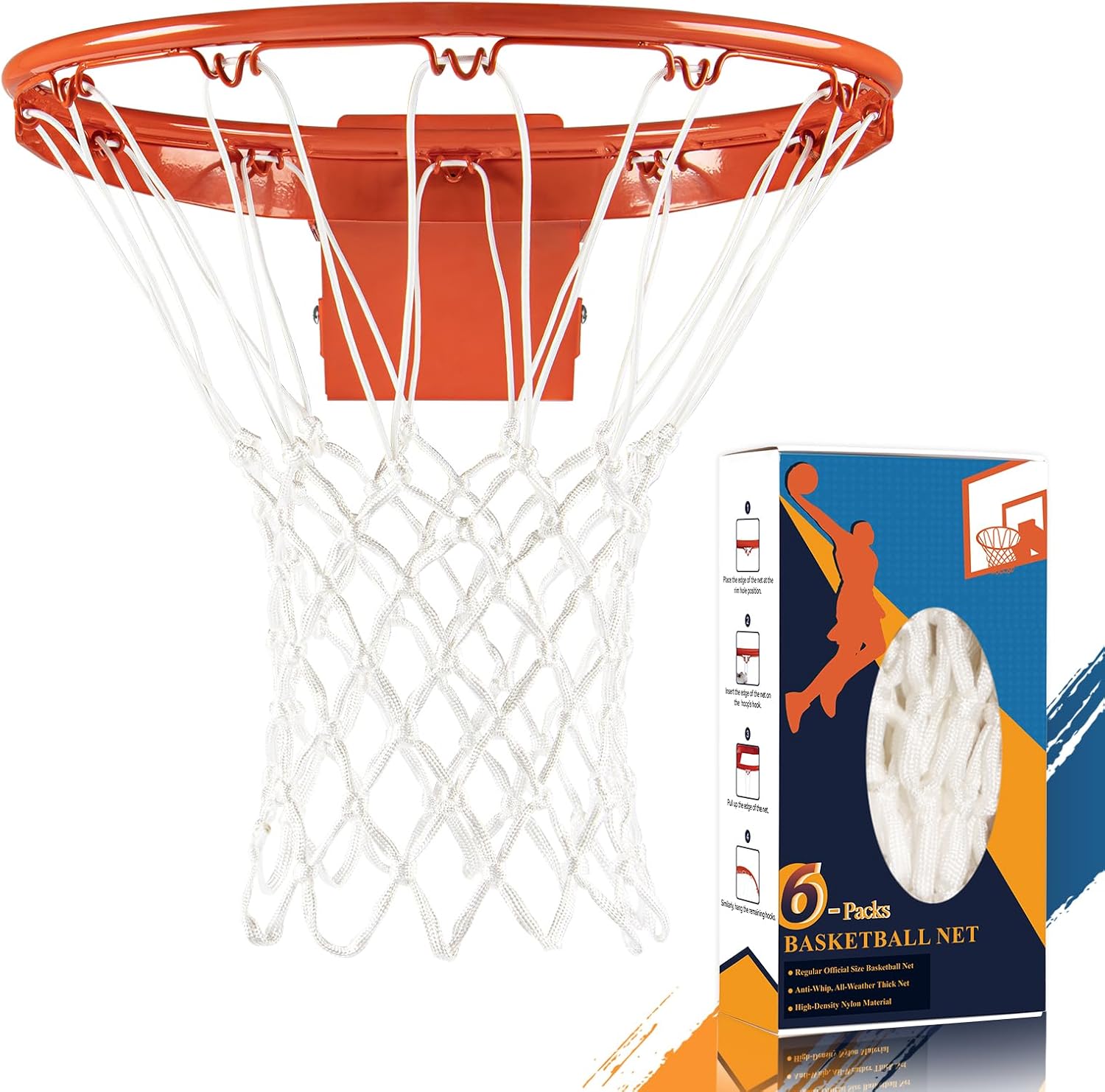 Professional Basketball Net Replacement, Heavy Duty Nylon 12 Loops, All Weather Anti-Whip Basketball Hoop Net Fits Standard Indoor Outdoor Rims, Gift Box Packaging (Net Only)