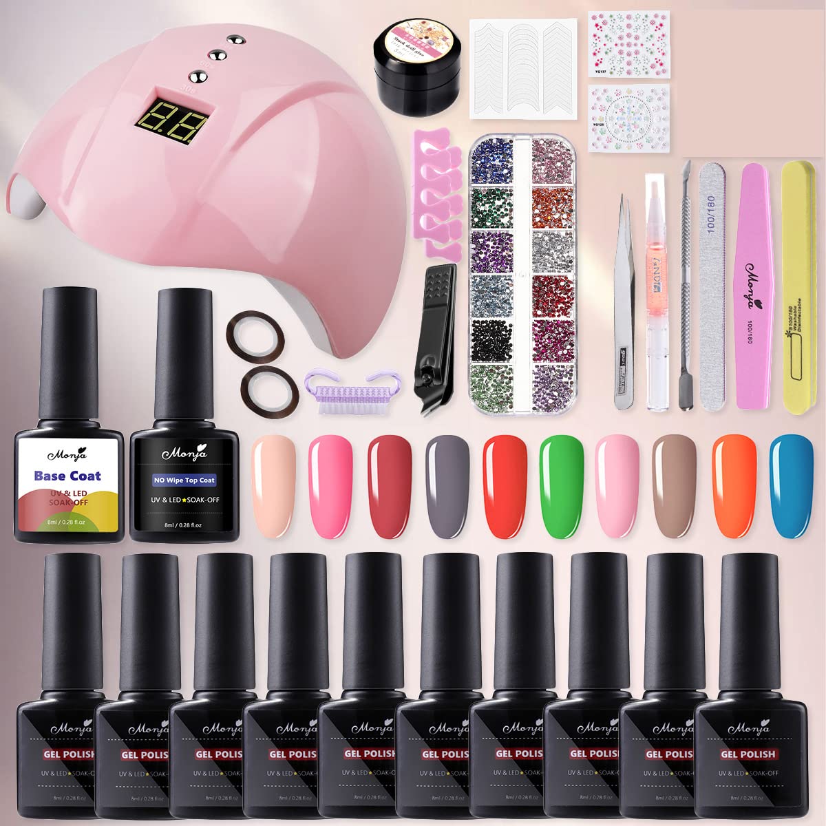 VKONERL Poly Gel Nail Kit - 10 Pcs Nail Primer U V Light- Acrylic Powder and Monomer Liquid Set Professional Nails Kit Acrylic Set with Everything for Beginners Acrylic Nail Primer Brush for