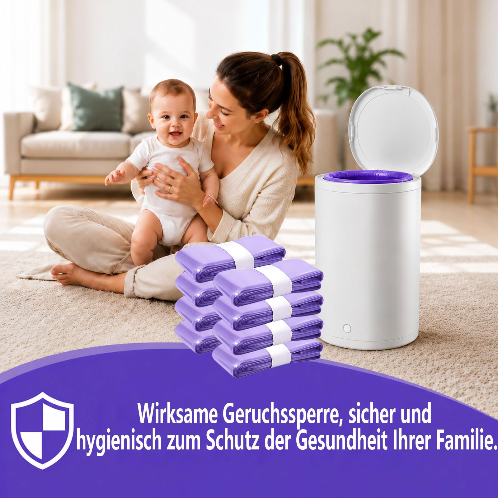 12 Stück Windeleimer Nachfüllkassetten 4,5m Nachfüllfolie, Geruchsdichte Folie passend für gängige Windeleimer Systeme, bis zu 320 Windeln geeignet, auch für Katzenstreu Entsorgungseimer, Lila Violett
