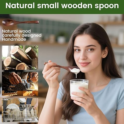 Miniatura 9 de HANSGO 12 cucharas pequeñas de madera, mini cucharas de sal de madera de 5 pulgadas, cuchara de degustación, cuchara de sopa de madera, cuchara de