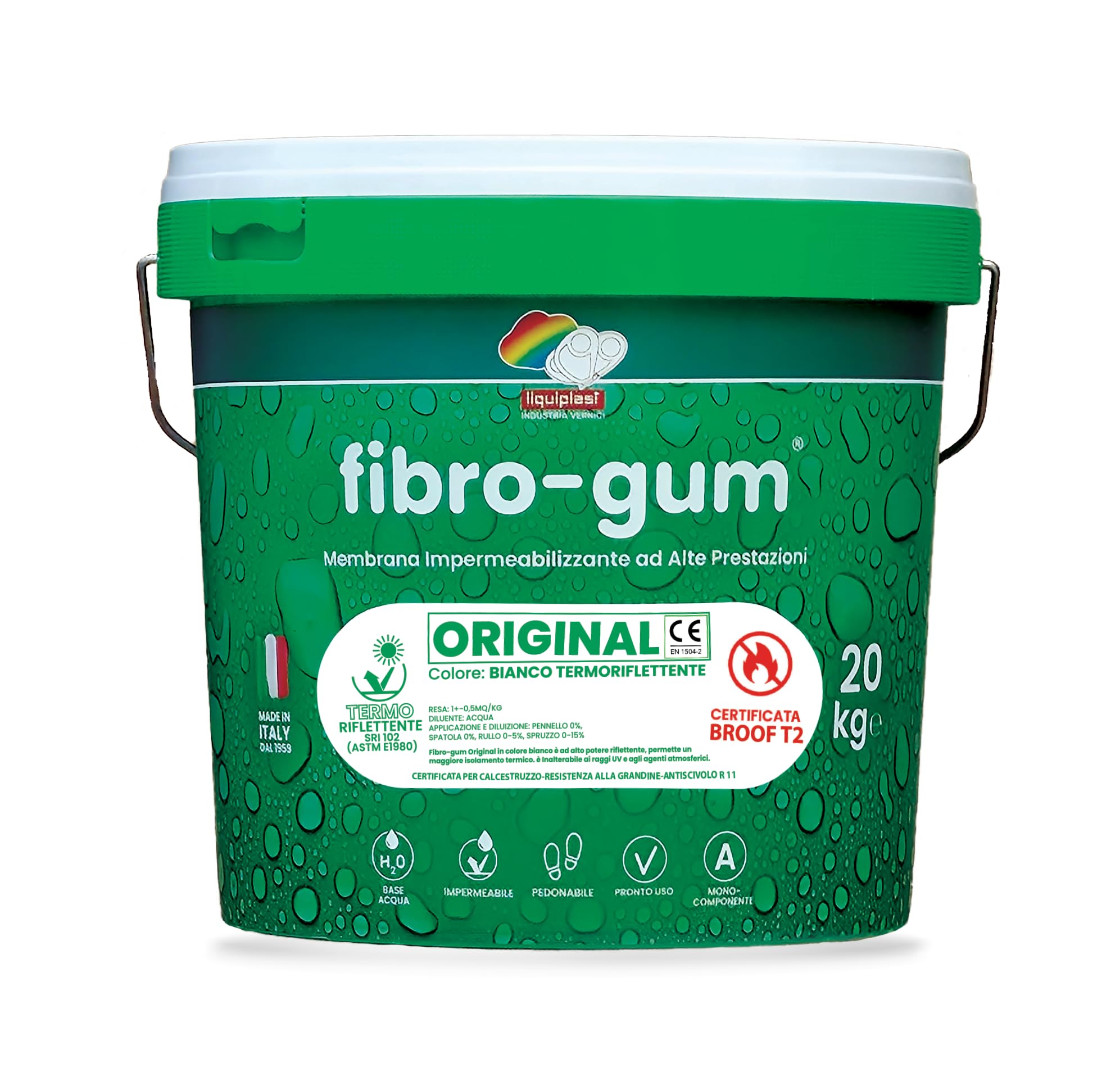 FIBROGUM ORIGINAL BIANCO (Termoriflettente SRI 102) 20 KG - Membrana Impermeabilizzante ad Alte Prestazioni