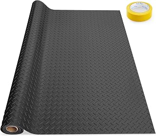 Garage Floor Mat, 2.8mm Thickened, 4×6FT, Black, A Roll of Tape | Diamond Plate PVC Rubber, Non-Slip Floor Protector, Floor Mat for Garage, Golf Cart, Motorcycle, Warehouse, Truck