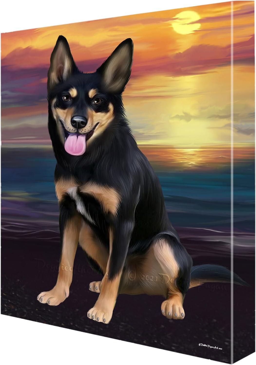 Doggie of the Day Sunset with Australian Kelpie Dogs Canvas Wall Art - Premium Quality Ready to Hang Room Decor - Flat Rolled 11" x 14"