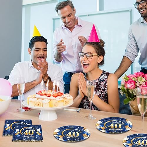 Miniatura 57 de 40 decoraciones de cumpleaños número 70 para hombres, azul marino y dorado, decoraciones de fiesta de feliz cumpleaños, incluye platos, servilletas