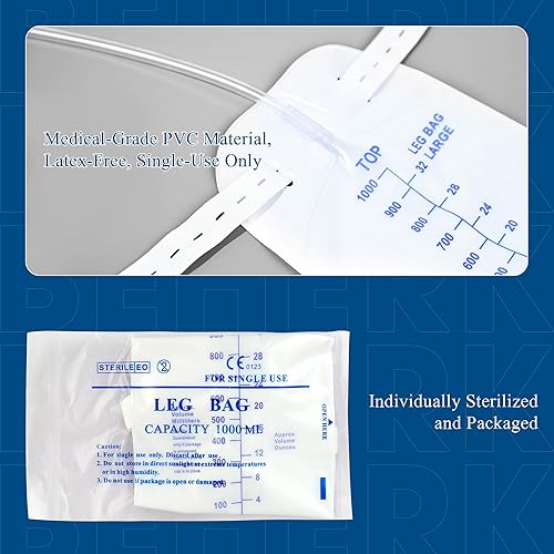 Miniatura 4 de Bolsa de drenaje urinario, bolsa de pierna de catéter de 33.8 fl oz, paquete de 5 bolsas de catéter para hombres, bolsas de catéter con válvula