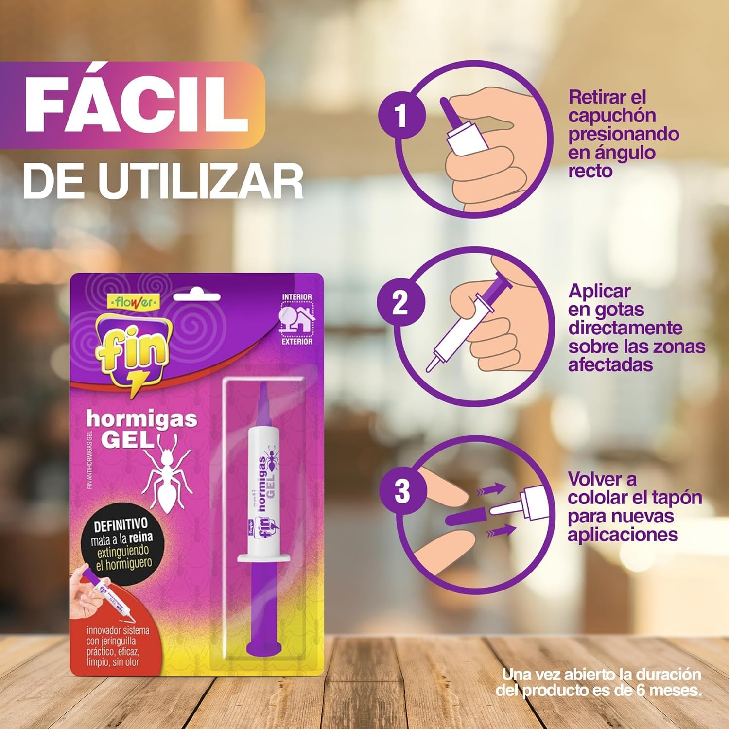 FLOWER x 6 Insecticida Anti Hormigas Formato Jeringa 10 gr | Jeringuilla Antihormigas Eficaz Elimina a Toda La Colonia | Gel Atrayante y Duradero | Interior y Exterior | Aplicación Segura y Sencilla