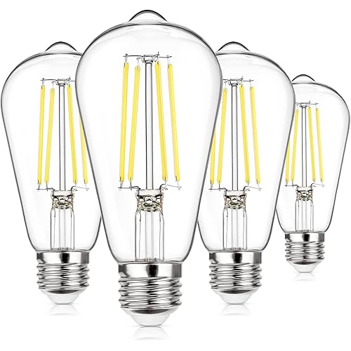 MAXvolador Vintage LED Edison Bulb Dimmable 60W Equivalent 850 Lumens, 6W Edison Light Bulbs 5000K, Antique ST58 LED Filament Bulb E26 Base, Pack of 4