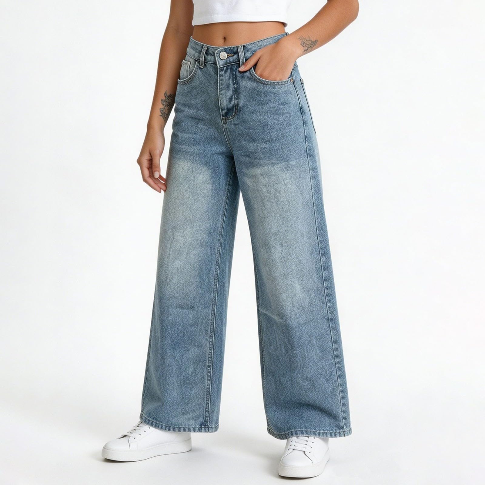 Jeans Donna Larghi Vita Alta Jeans Elasticizzati Larghi Leggeri Pantaloni Denim Vita Alta Gamba Larga Casual Tempo Libero Pantaloni Baggy Curvy Comodi Y2k Pants Wide Leg con Tasche Vintage