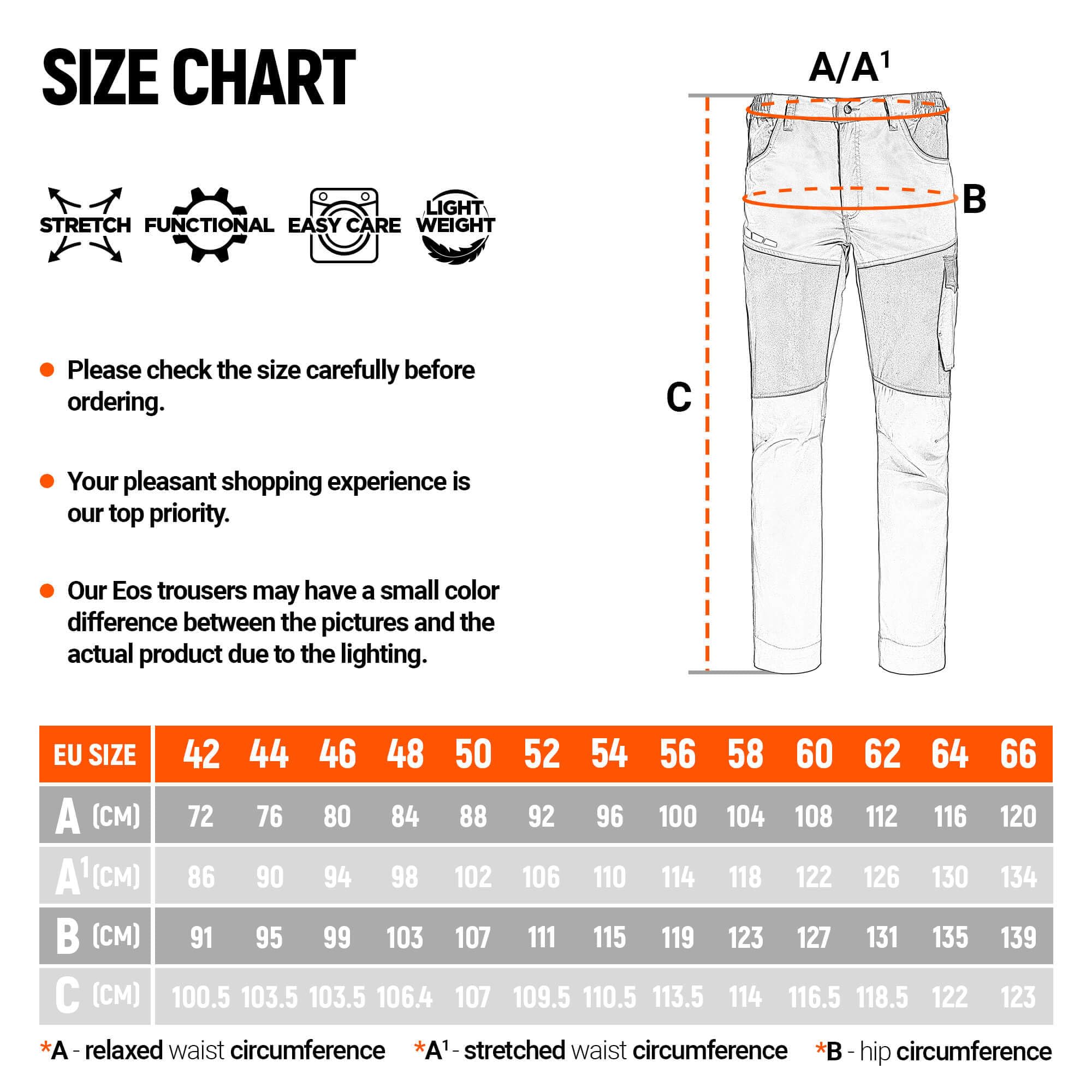 Stenso EOS Pantalon De Travail Homme - Pantalon Cargo Homme avec Deux Poches Avant, Poche Arrière, Poche Cargo, Ceinture Élastique, Fermeture Éclair YKK, Éléments Réfléchissants