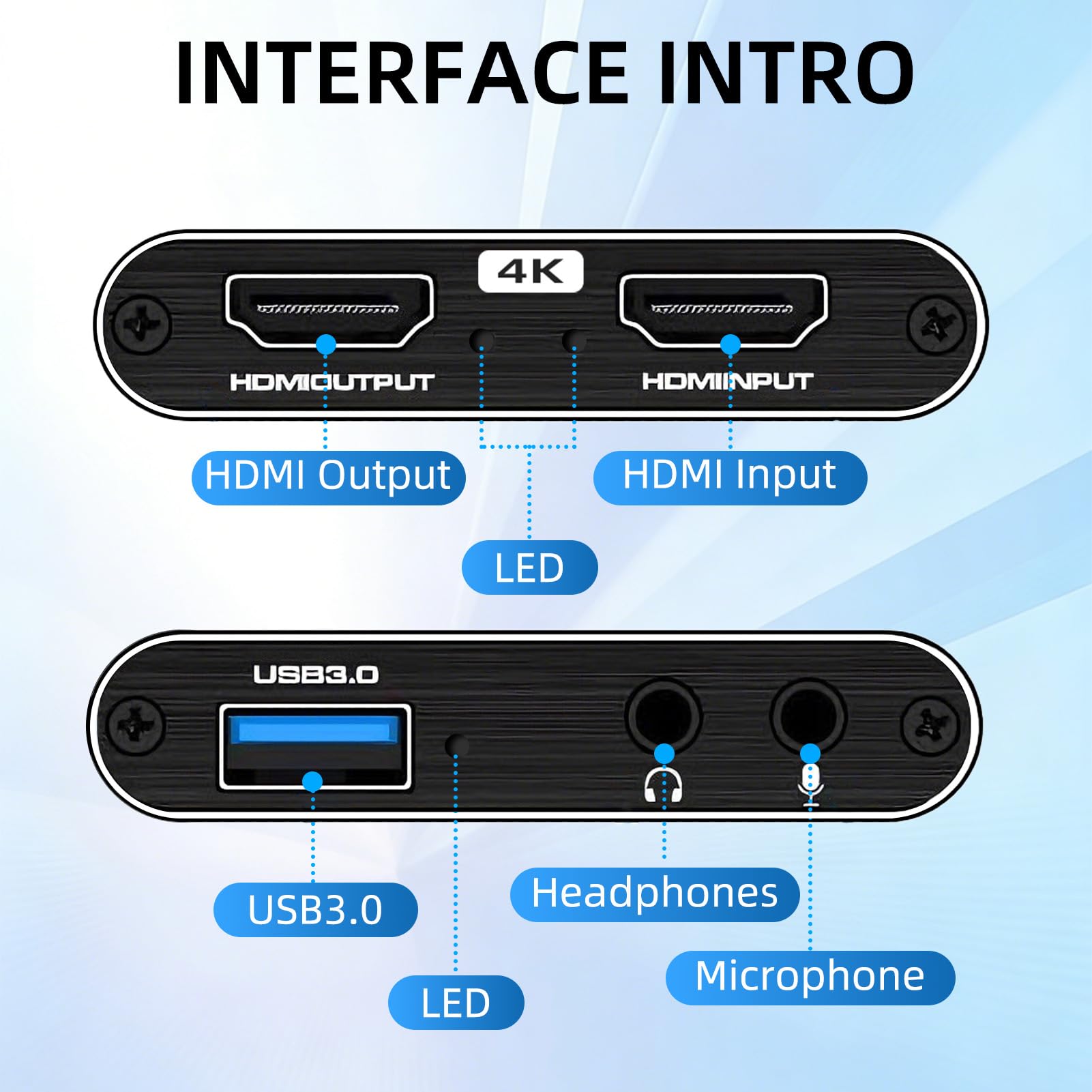 4K HDM Audio Video Capture Card, 1080P 30FPS USB 3.0 Full HD 4K@30Hz Game Streaming Capture Cards Device Compatible with PS5 PS4 Switch Xbox OBS Mac Linux Windows Camera Live Broadcasting Recording — view 3