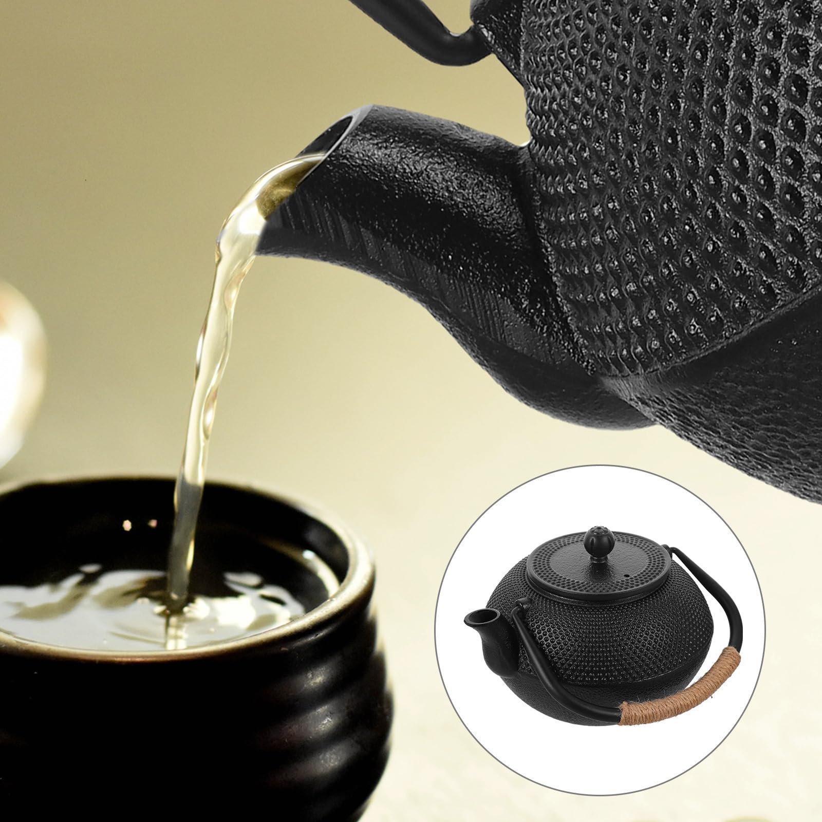 VILLCASE Théière Japonaise Fonte Grande Capacité avec Infuseur Acier Inoxydable Bouilloire Sûre pour Tous Feux Design Simple et Répartition Uniforme Chaleur