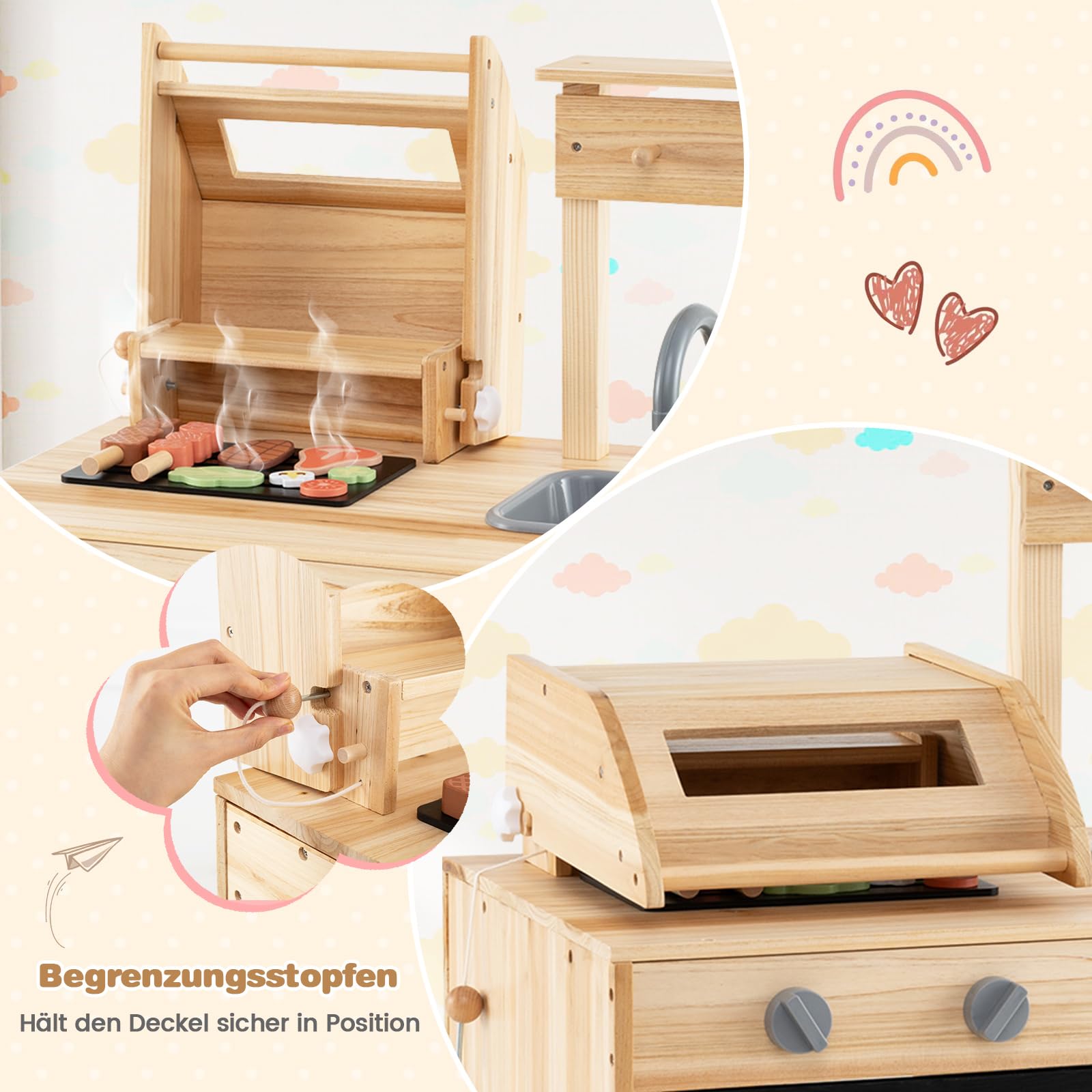 COSTWAY Matschküche Kinder Outdoor, Kindergrill mit Grill-Zubehör, BBQ Grill Spielset mit Tafel & Spülbecken, Spielküche Outdoorküche für Jungen & Mädchen ab 3 Jahren