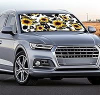 Vista 3 de Renewold Parasol plegable para parabrisas de automóvil, con estampado de vaca y girasol, bloquea los rayos UV, tamaño universal para la mayoría
