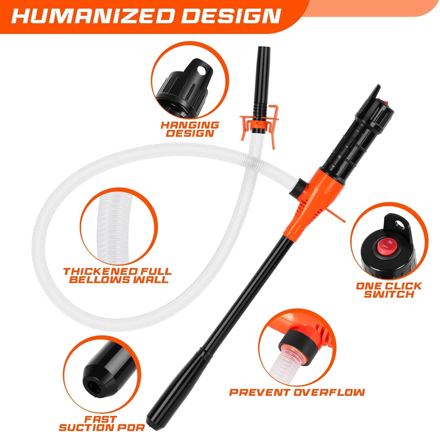 Portable Transfer Pump Battery Operated Electric Siphon Pump for Gas, Fuel, Diesel, Water Transfer 2.4 GPM Flow Oil Extractor, 47 Inches Hose-Easy to Use Hand Fuel Pump, Multi-Use Siphon Transfer Pump