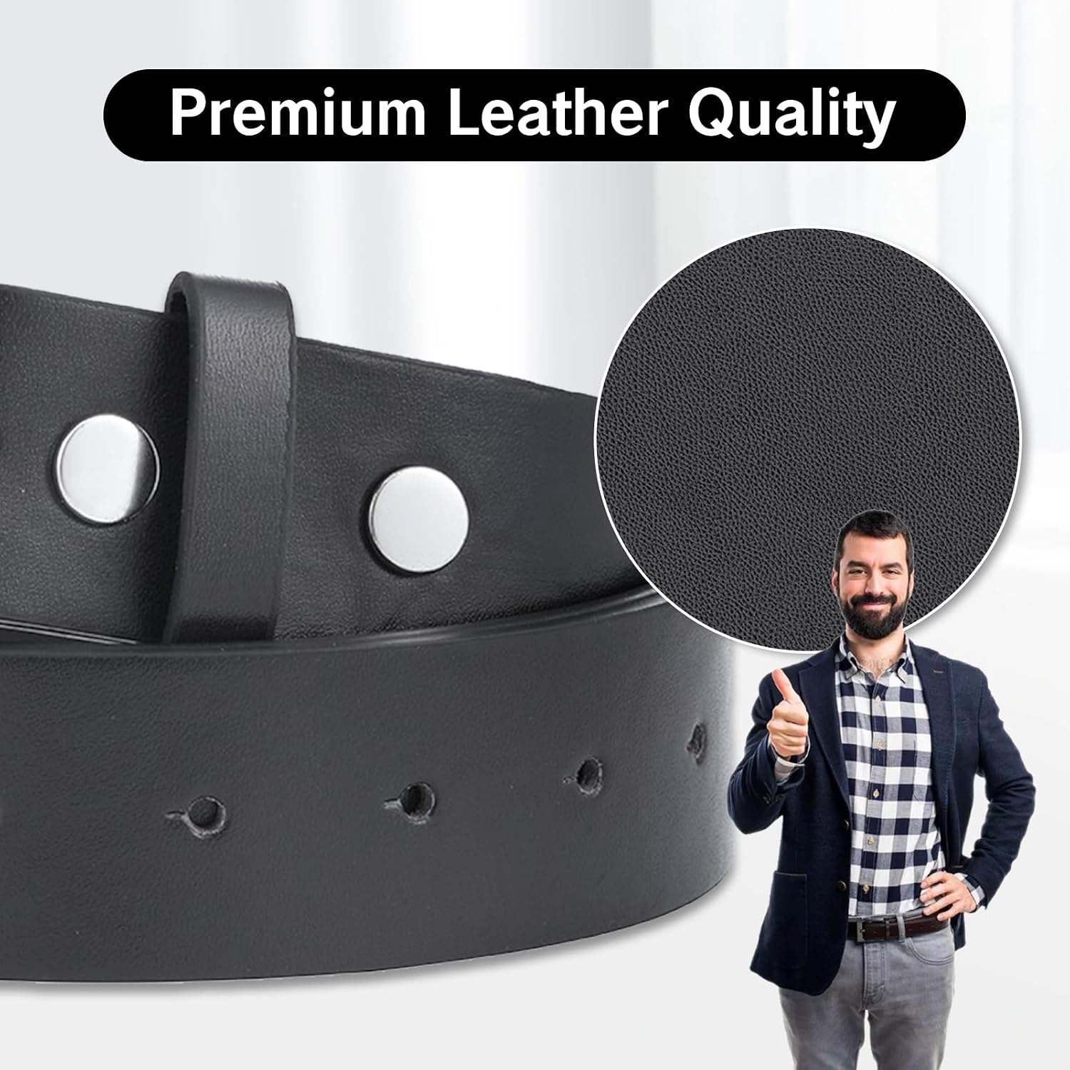 Belt Without Buckle Men's Black Changeable Strap with Removable Snap Interchangeable Leather Belts for Men WomenNo Buckle Men's Belt Strap for Dress or Casual Wear 42-44"
