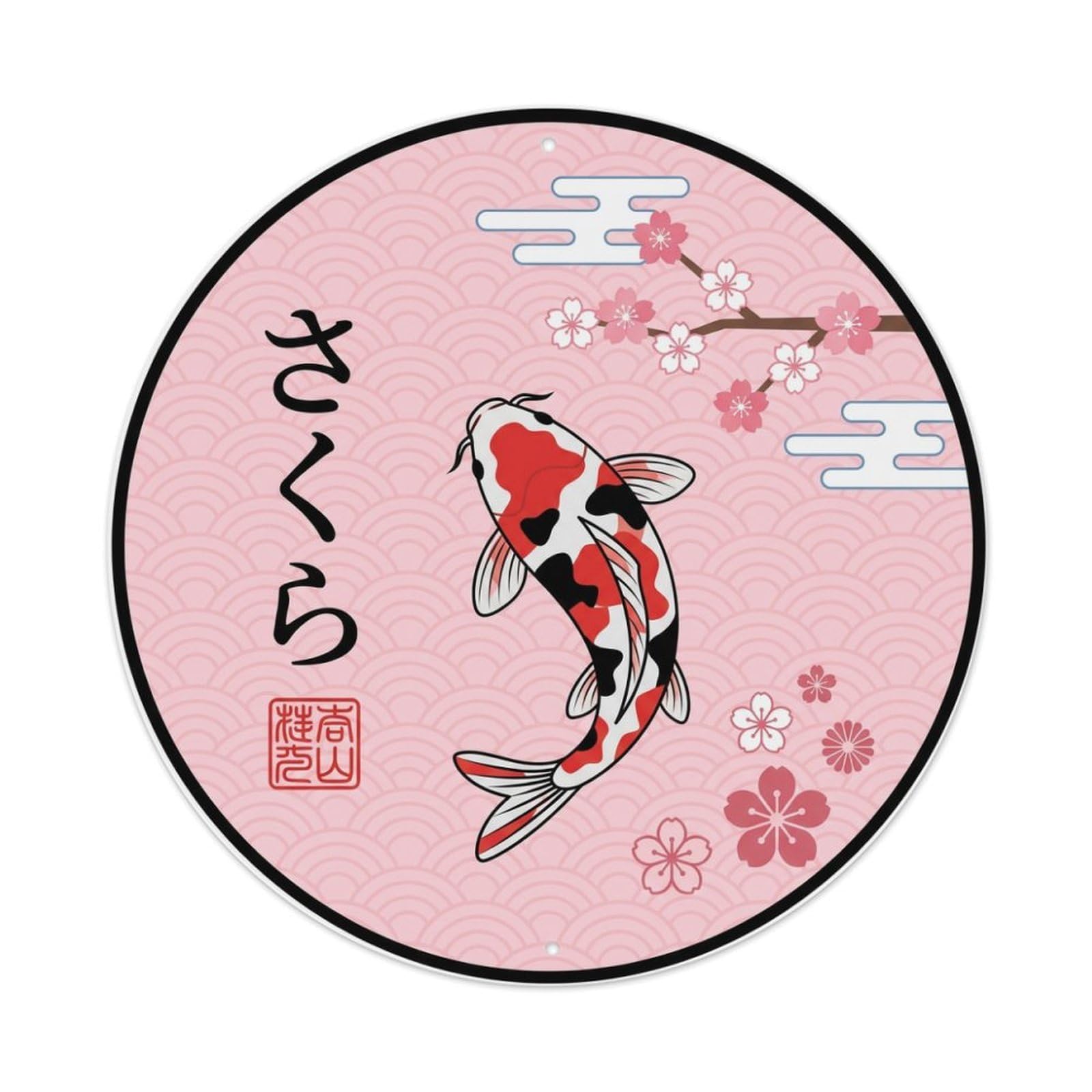 Japanese Koi Fish Crimson Blossom Metal Tin Sign