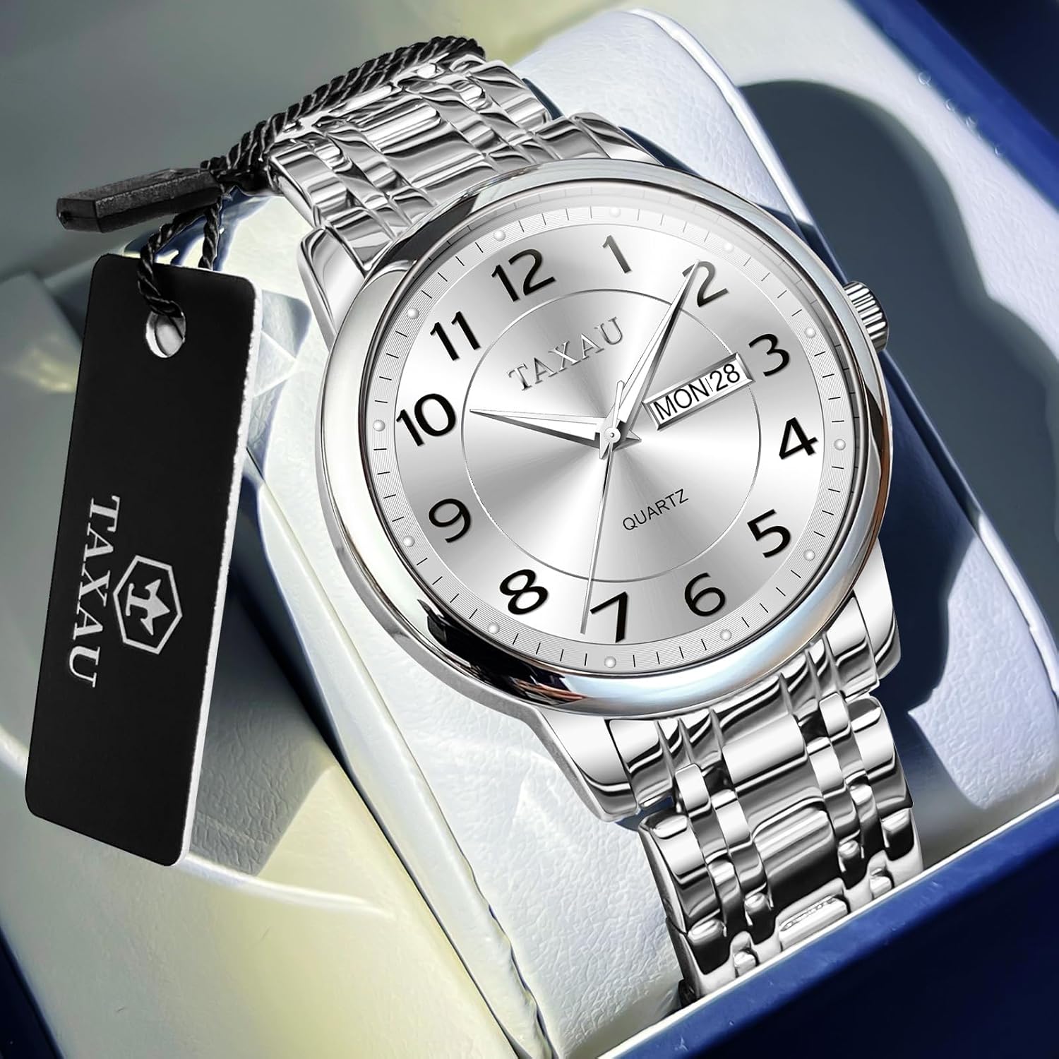 Men’s Dress Watches Waterproof Analog Quartz Watch with Day Date Stainless Steel Band Luxury Large Arabic Numerals Classic Luminous Hands Easy Read, Hidden Butterfly Clasp Relojes para Hombres - Image 7