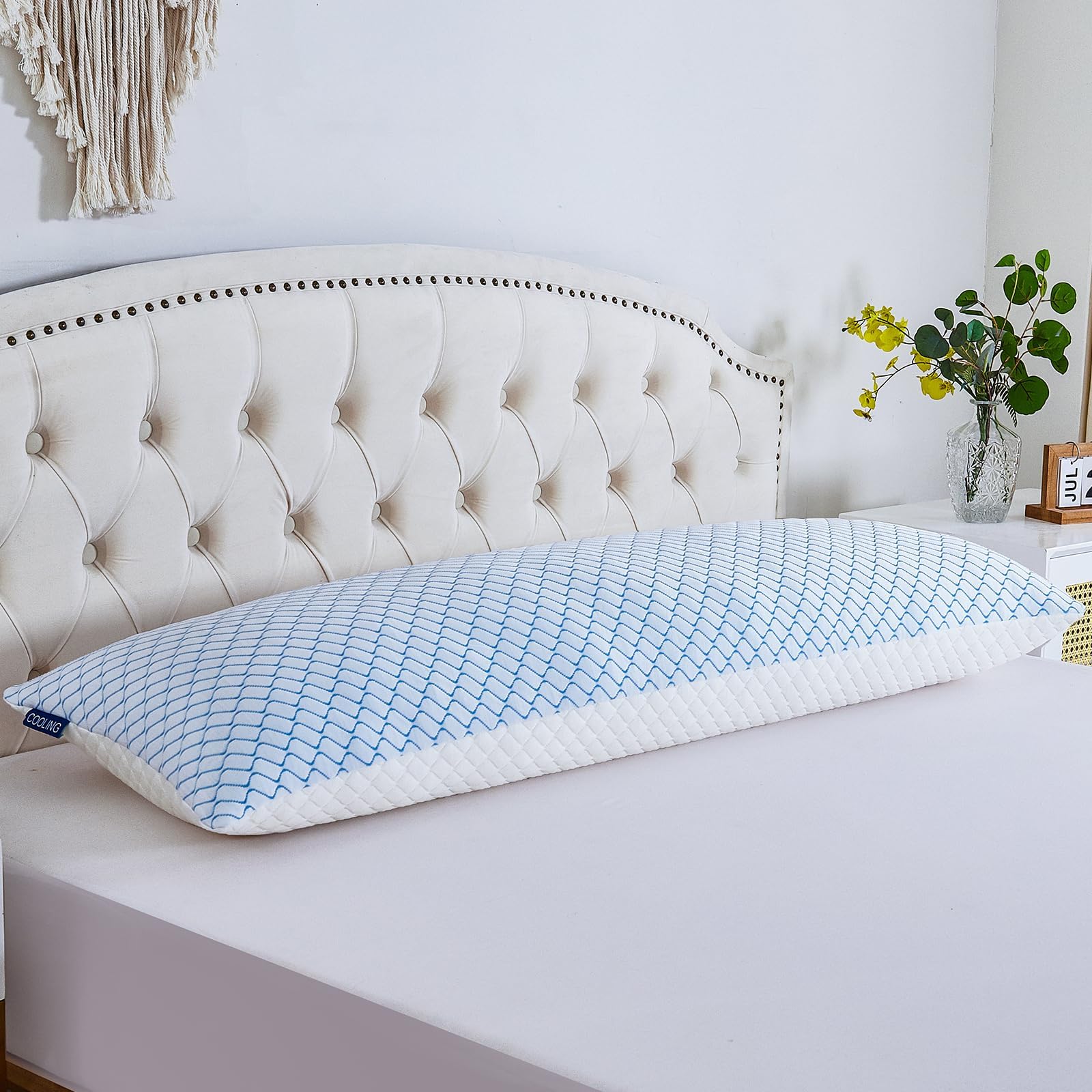 Gehannah Body Pillow for Adults - Shredded Memory Foam & Zippered Cooling Cover - Long Pillow for Sleeping - Bed Pillows for Side Sleeper
