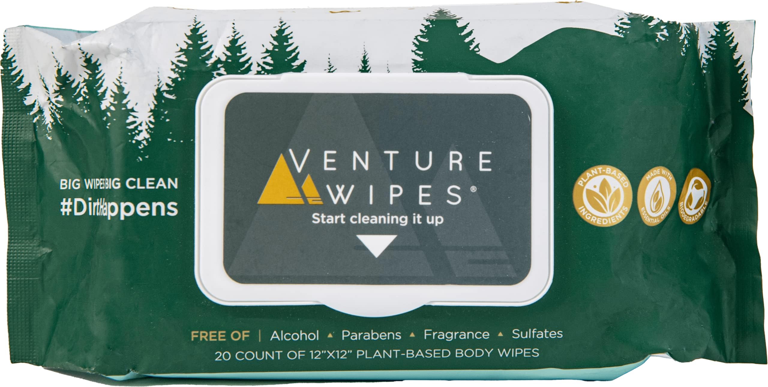 Venture Wipes Large Shower & Workout Wipes - Biodegradable with Aloe, Vitamin E & Tea Tree Oil - Adults & Travel Essentials - 20 Count Pull Pack