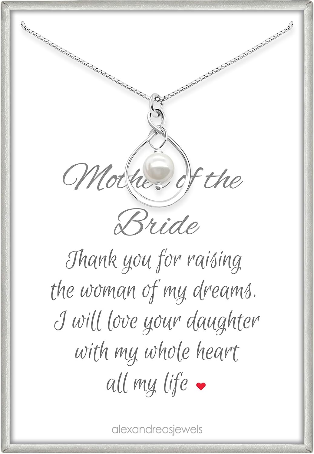 Mother of the Bride Necklace - Sterling Silver Infinity Pendant with Pearl, Wedding Gift from Groom, Mother in Law Gift from Son in Law