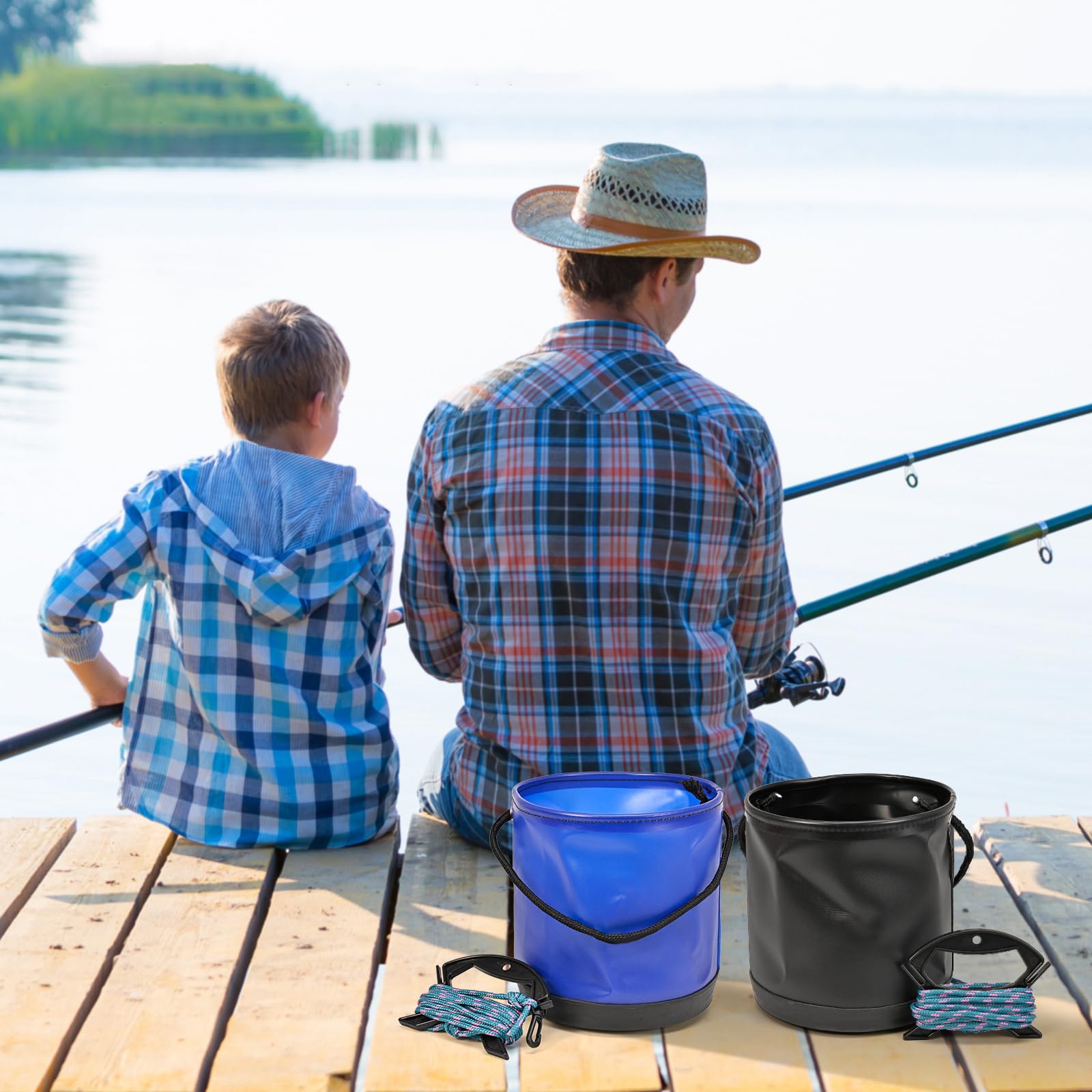 QIEIEI Portable Integrated Fish Bucket Fish Box Folding Fish Bucket with Rope Colorful Fishing Tackle Bucket Water Bucket