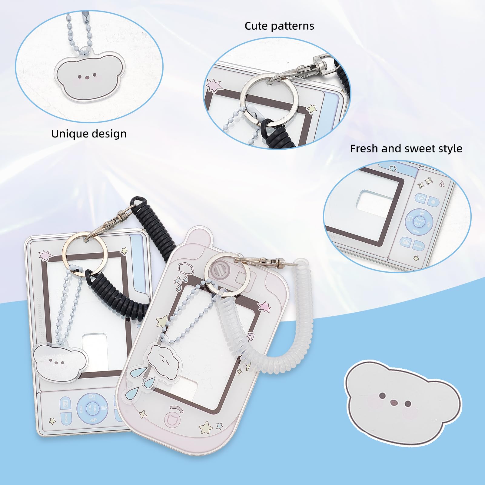 NICENEEDED 2 PCS Cloud Bear Photocard Holder with Spiral Wrist Coil, Cartoon ID Badge Holder Photo Card Protective Sleeves - Image 4