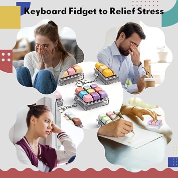 VioraWhite 5 Pcs Keyboard Fidget Clicker Keychain Noisy Fidget Keyboard Colorful 9-in-1 Keycap Stress Relief Decompression Button Finger Clicker for Office Gifts Adults to Relief Stress