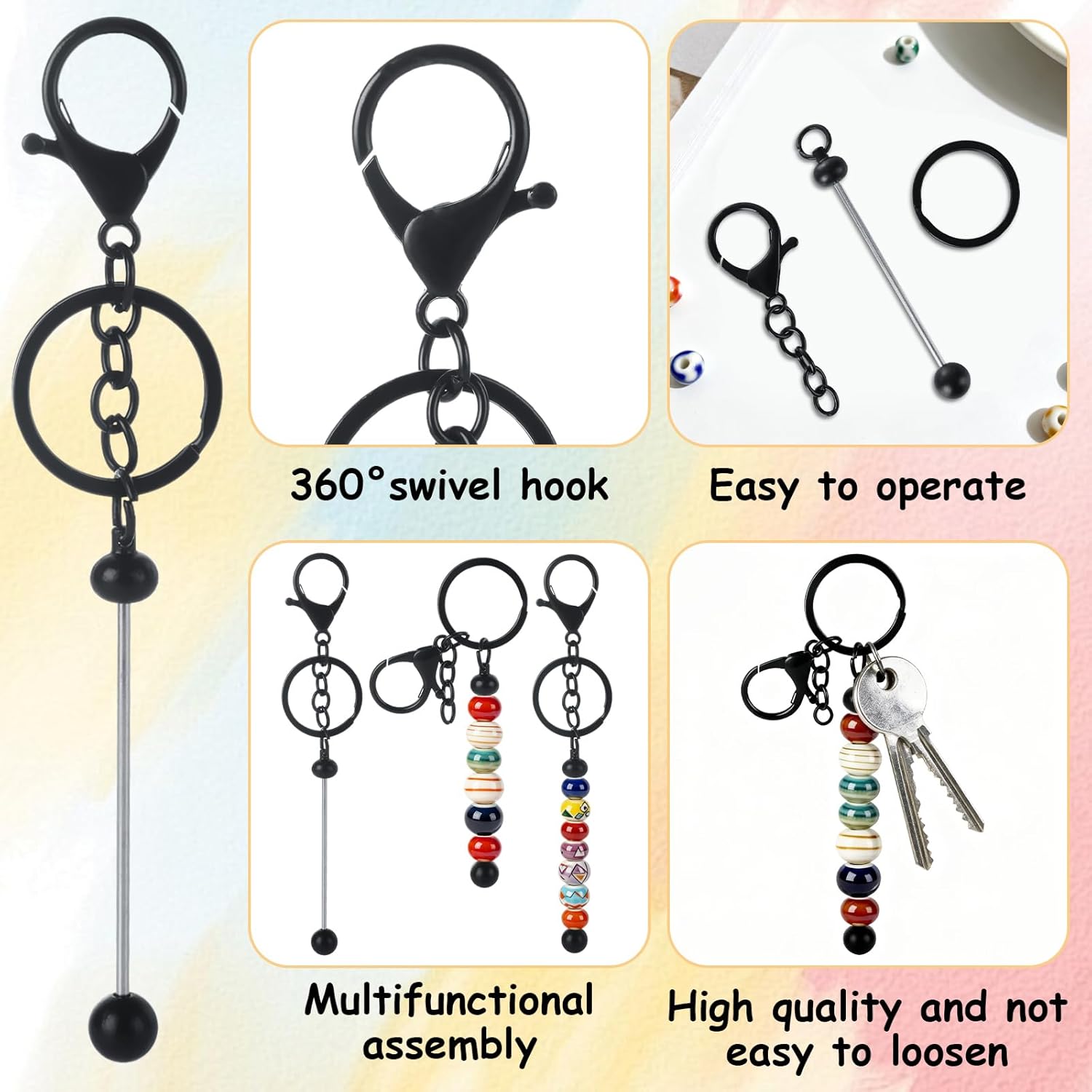 STARVAST 30PCS Beadable Keychains Bulk Kit, DIY Keychain Making Supplies, Keychain Making Kit Bulk with Metal Blanks for Crafts, Jewelry, Charms, Custom Projects–Blank Chain Bars (Black) - Image 3