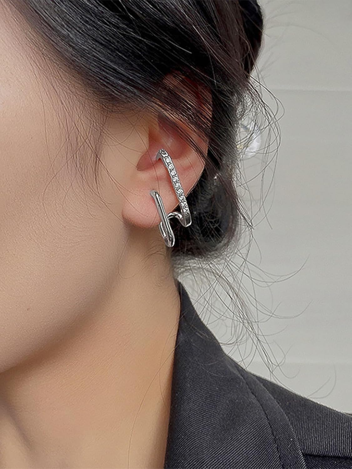 Minimalist Claw Earrings Silver Mini Half Hoop Earrings Dainty Cubic Zirconia Cuff Earrings Cute Illusion Earrings Trendy Piercing Cartilage Earrings Simple Jewelry for Women