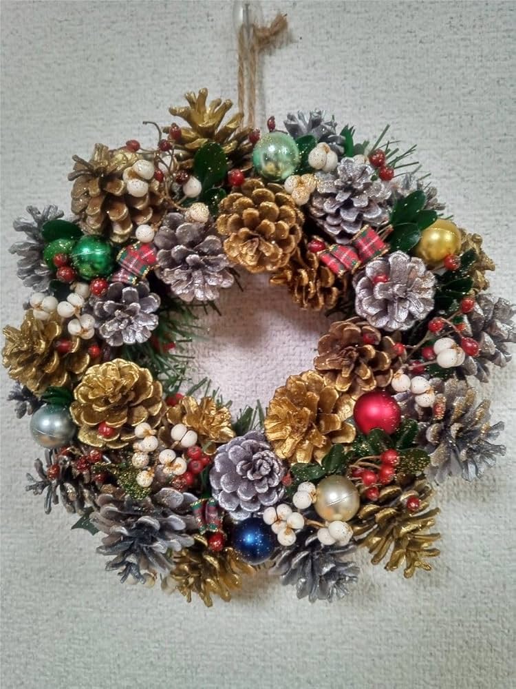 Amazon.co.jp: クリスマスリース 松ぼっくりリース ハンドメイド