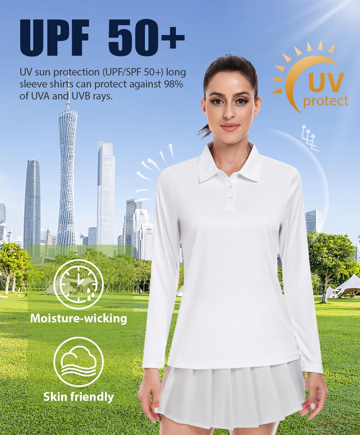 Star Vibe Long Sleeve Polo Shirts for Women Moisture Wicking Golf Shirt Quick Dry UPF 50+ Sun Tennis Athletic Tops 3 Pack - Image 2