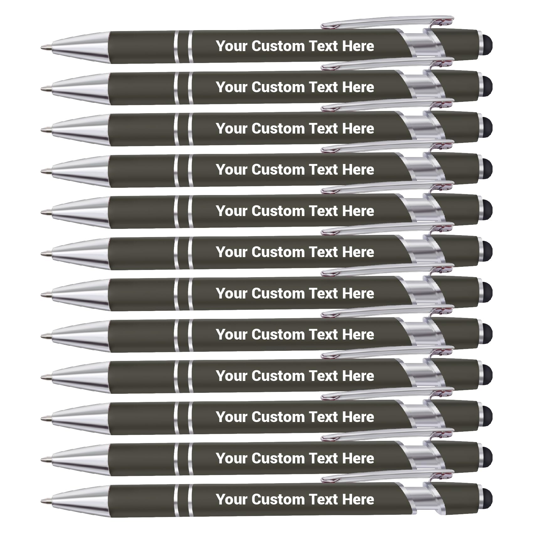 FIKCIK Personalised Pen, Custom Ballpoint Pen with Name/Logo, Ballpoint Stylus Pens for Touch Screens, Personalised Pens for Women Men Business Office Graduation Birthday Christmas Gifts-12pcs-Grey
