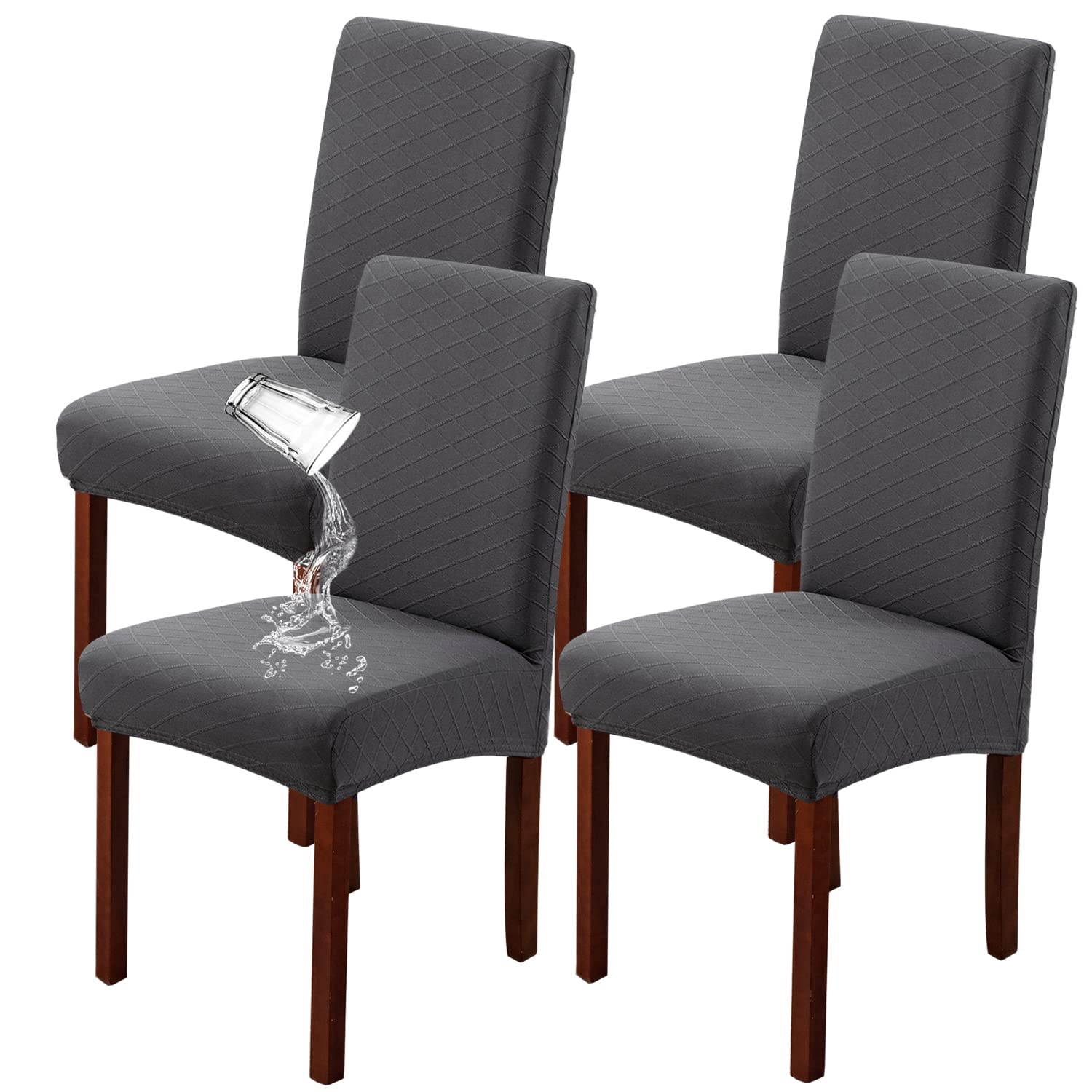 JUNZHE 4/6 fundas para sillas de comedor, modernas, elásticas, telescópicas, extraíbles y lavables (gris, 4 piezas)