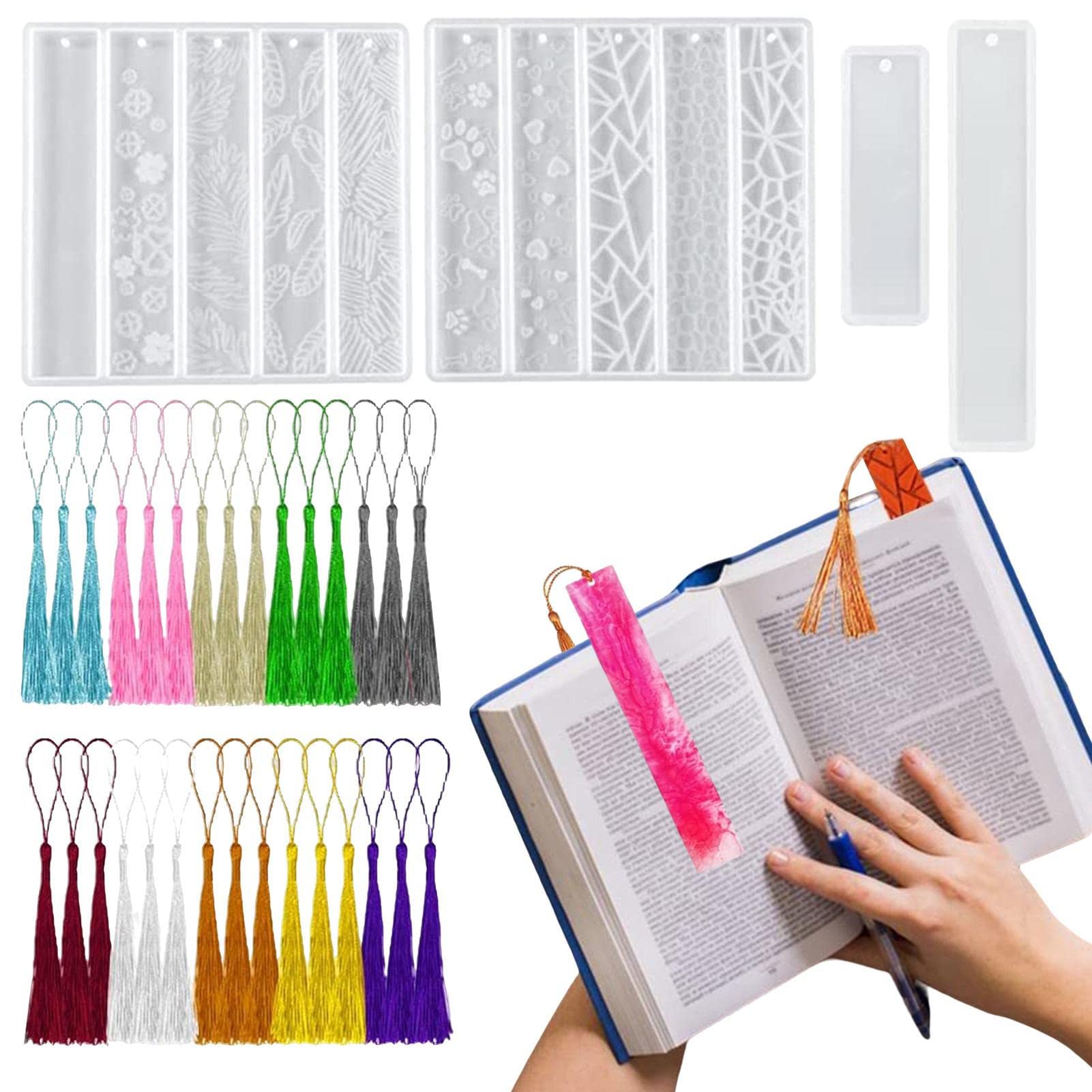 Rianpesn Single Attribute Silicone Bookmark Molds For Resin, Rectangle Silicone Book Mark Mold Kit With Tassles, Epoxy Silicone Casting Molds For Reading Book, Making Handmade Decor Crafts