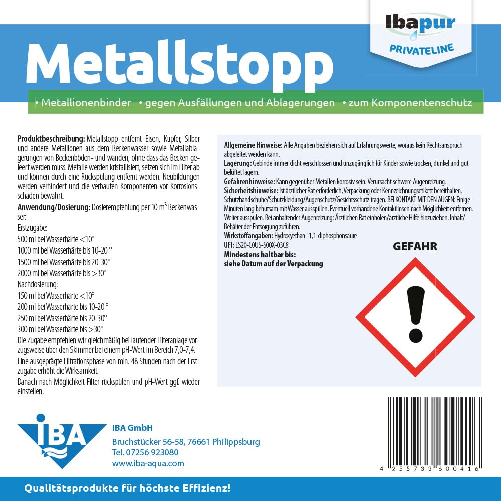 IBA 5 l Metallstopp Metallionenbinder Eisenbinder Eisen-Ex Brunnenwasser Pool
