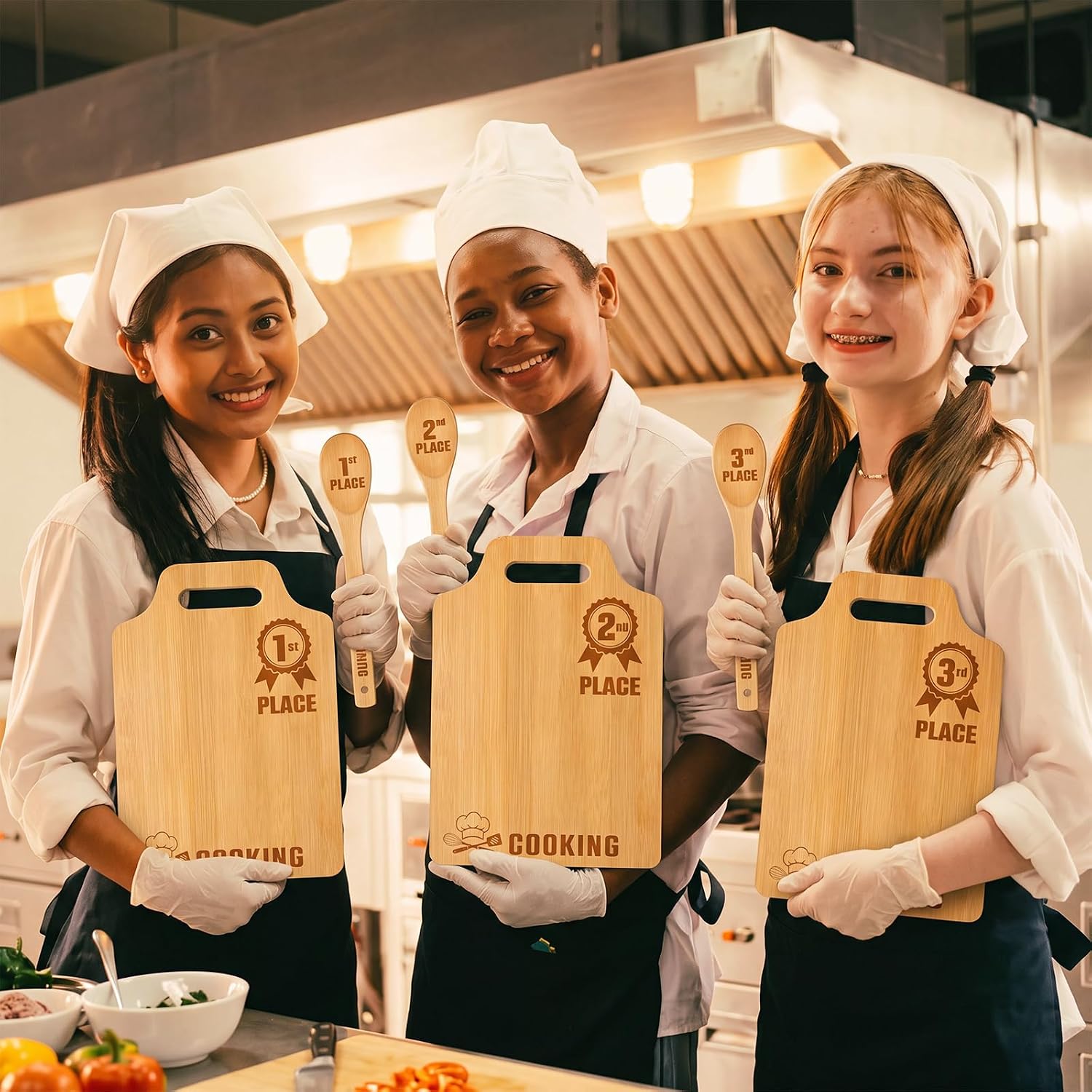 3 Sets Cooking Wooden Cutting Boards Spoons, 1st 2nd 3rd Awards
