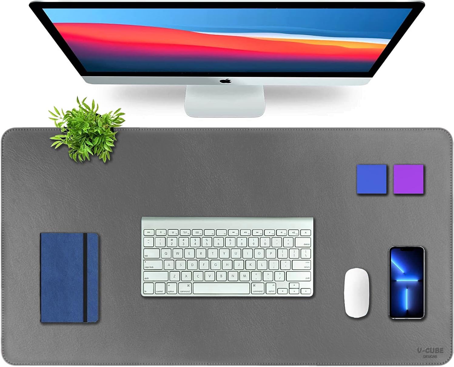 Desk Mat|90X45cm|2.4mm Thick(Padded)|Premium Vegan Leather Laptop Mat/Extended Mouse Pad/Stitched, Reversible, Sturdy Deskspread | High Tear/Peel Strength|Anti-Slip,Splash-Proof| Grey