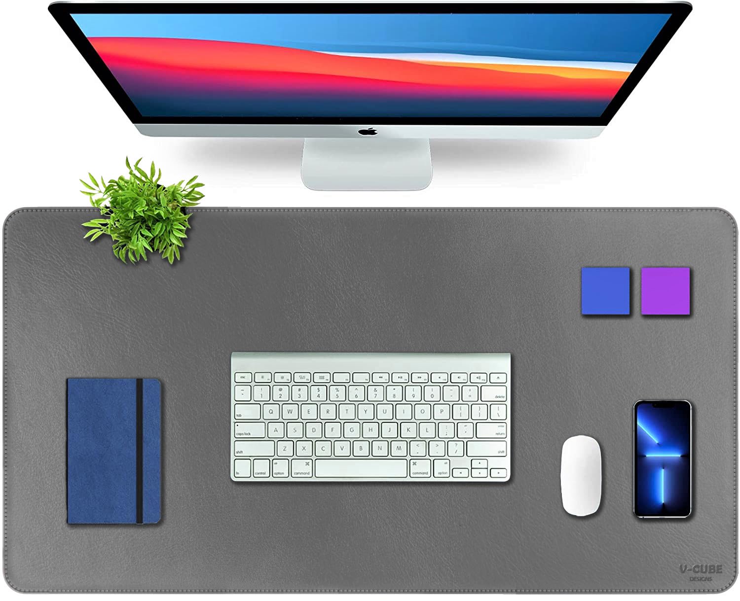 V-CUBE Designs Premium Vegan Leather Desk Mat 90X45cm 2.4mm Thick&Padded|Laptop Mat/Extended Mouse Pad/Stitched, Reversible, Sturdy Deskspread | High Tear/Peel Strength|Anti-Slip,Splash-Proof| Grey-image-29